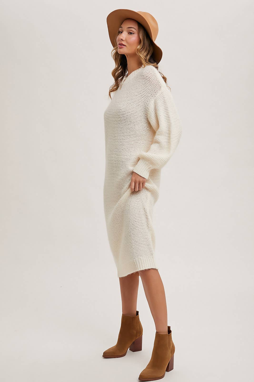 “Cuddle Mood” (cream) sweater dress