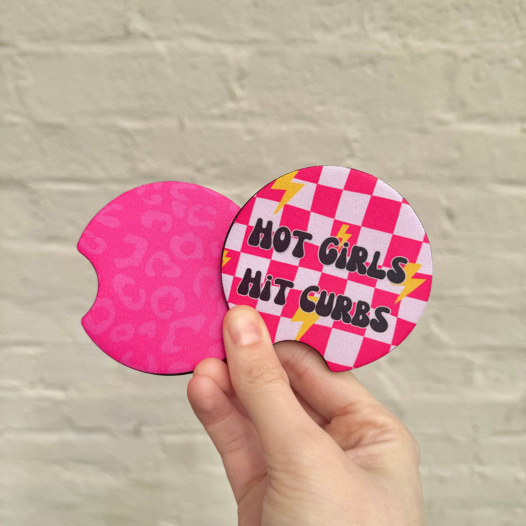 Hot Girls Hit Curbs Pink Leopard Neoprene Car Coasters