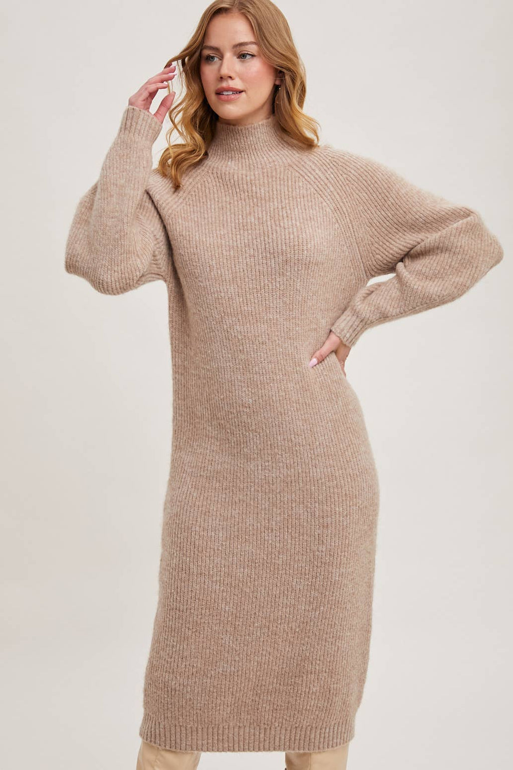 “Comfy Cute and Warm” (latte) sweater dress