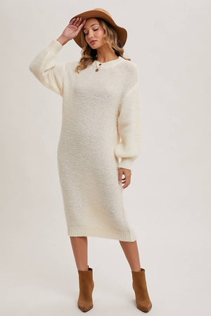 “Cuddle Mood” (cream) sweater dress