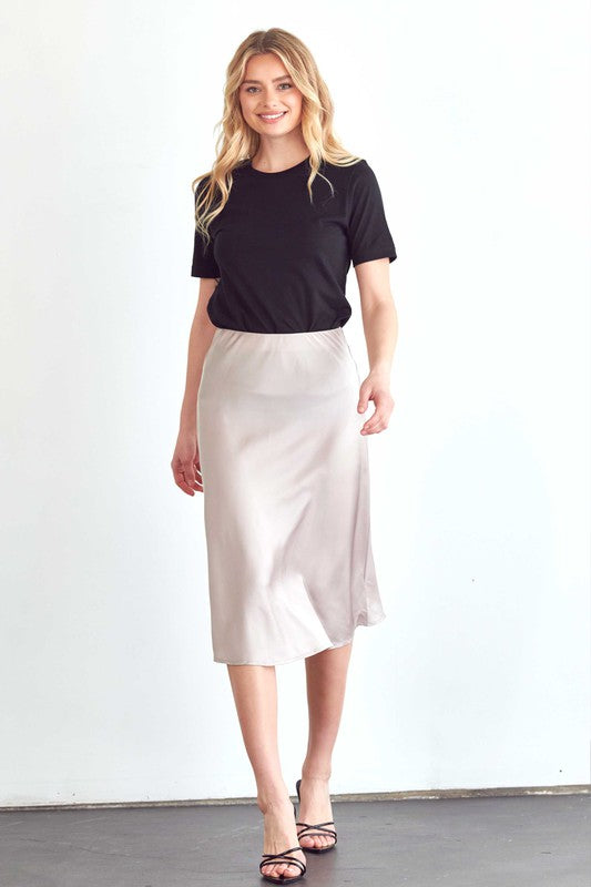 "Satin Charm" (ash mauve) midi skirt