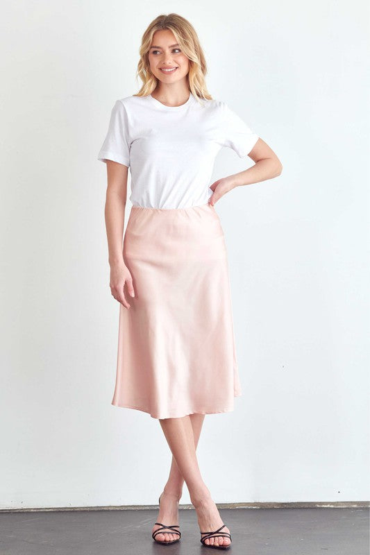"Satin Charm" (blush) midi skirt
