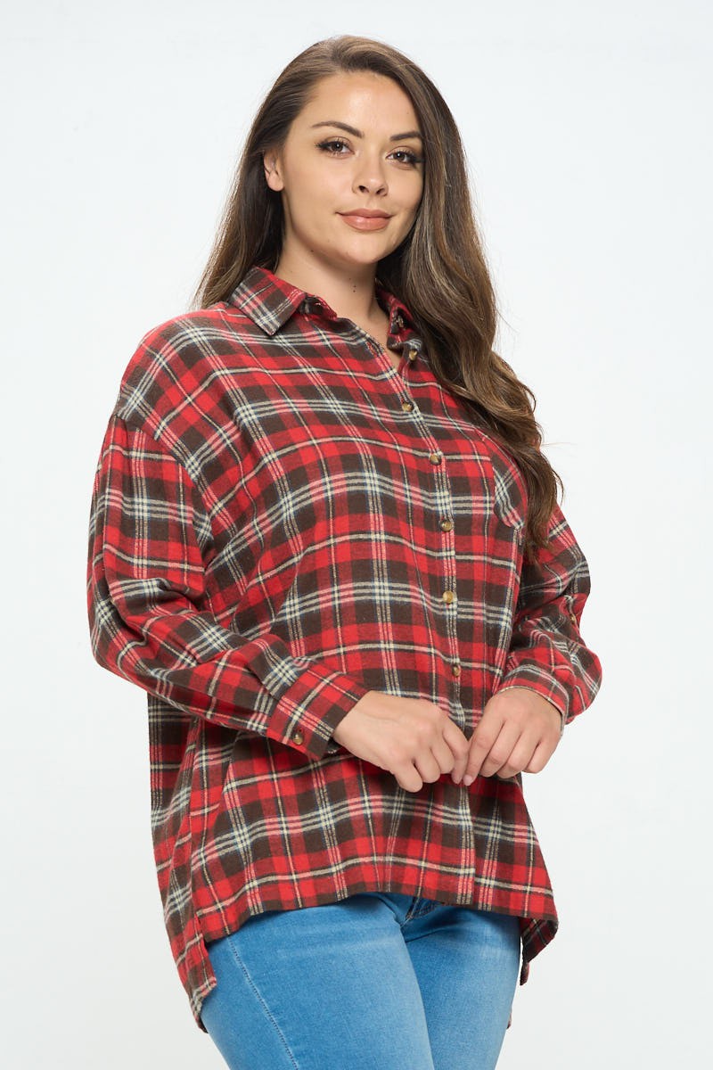 "Plaid Comfort" (red) plus size flannel