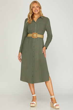 "Linen Party" (olive) dress