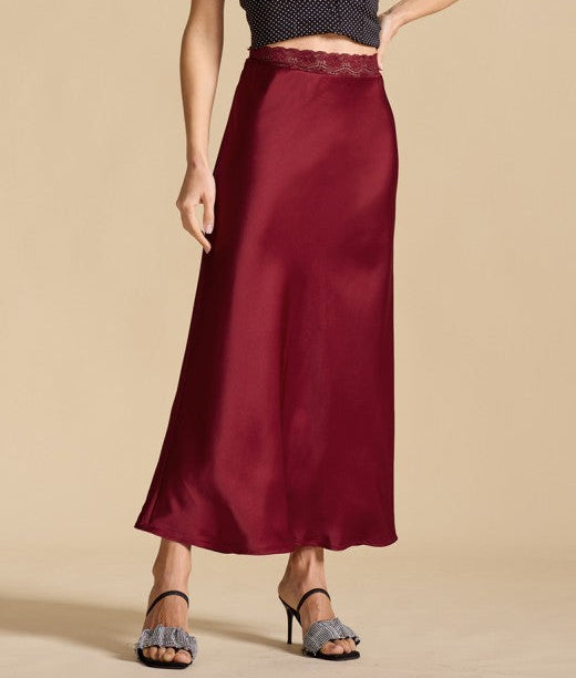 "Satin Sway" (wine) skirt