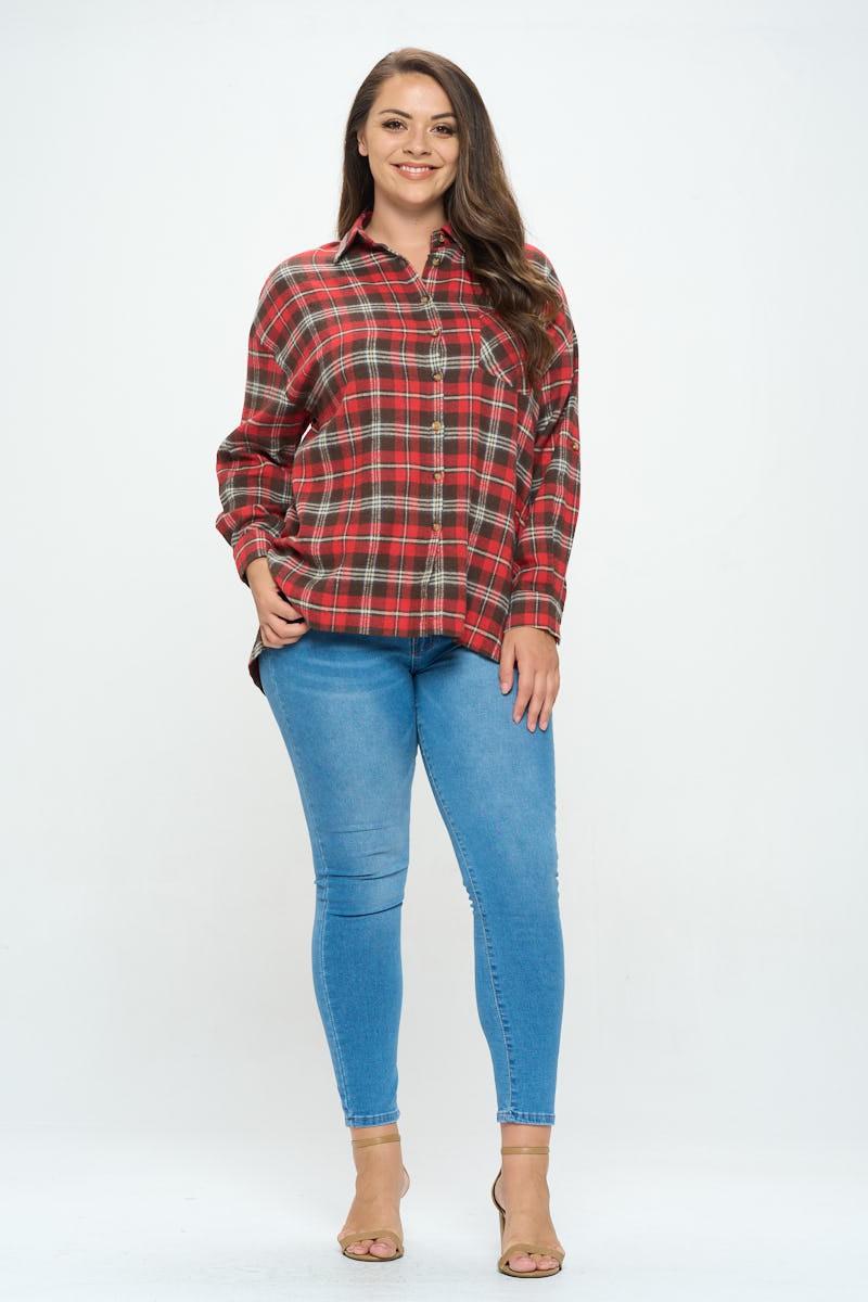 "Plaid Comfort" (red) plus size flannel