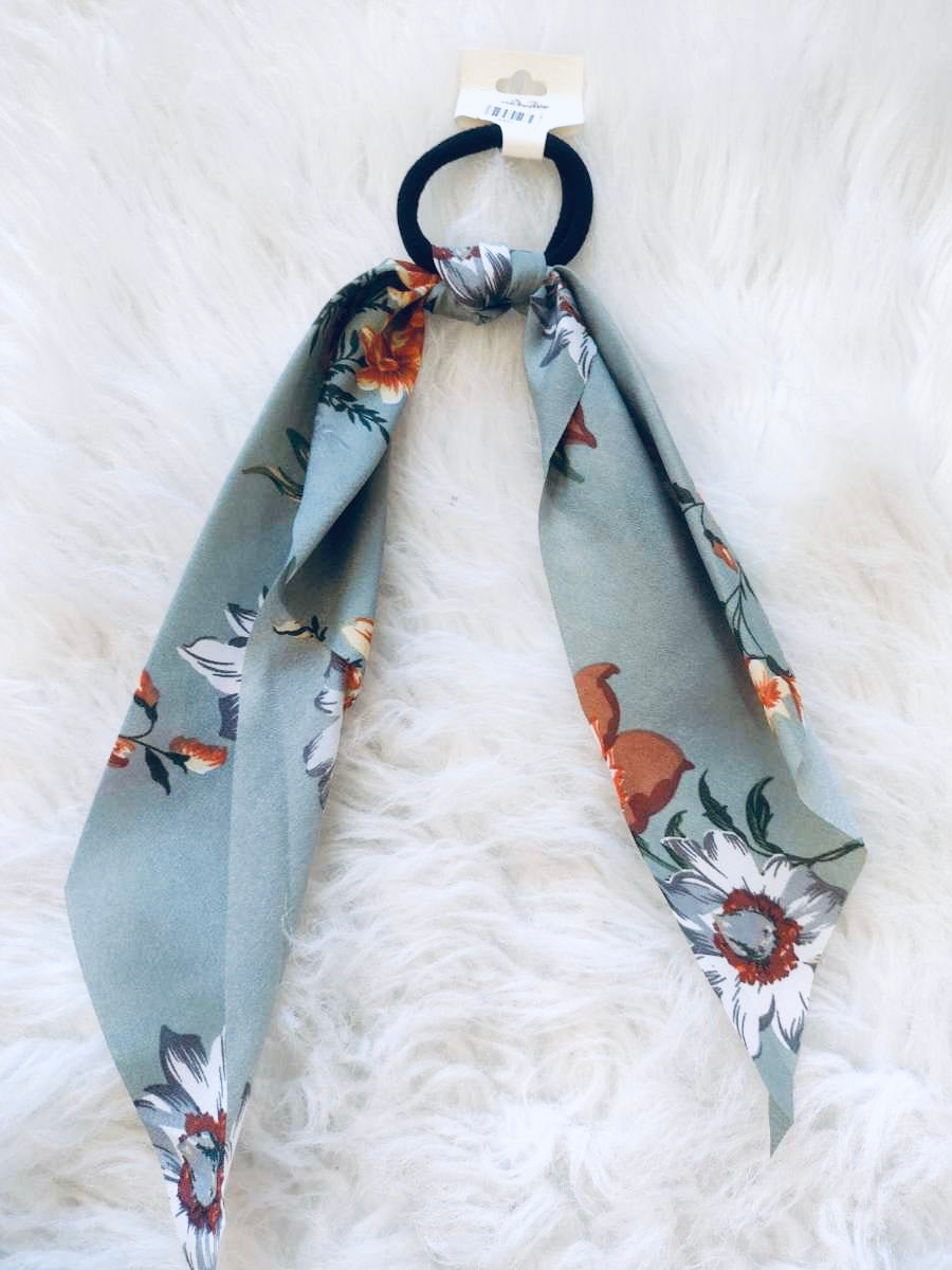 Flowery Scarf hair accessory- Mint Blue