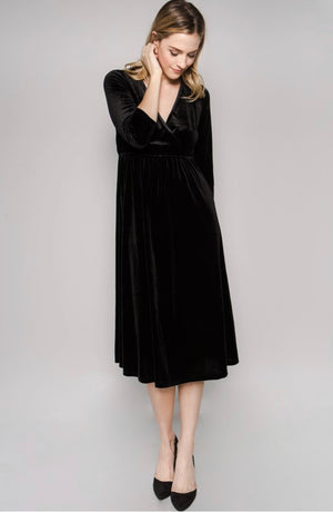 black velvet dress for christmas Velvet Black Wrap Dress With Long Sleeves: Fall and Winter Special Occasion, Christmas, Plus Size